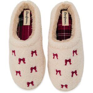 Women's Tan Red Holiday Christmas Fuzzy Cozy Sherpa Novelty House Slipper Shoes